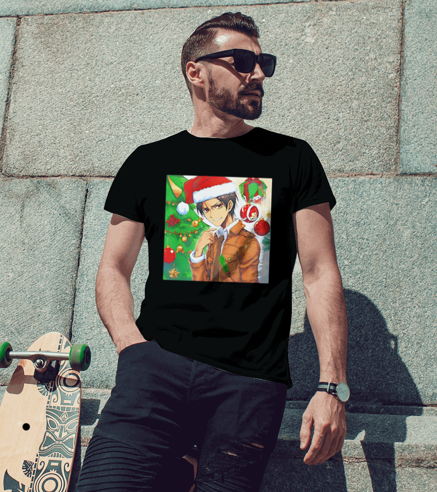 Eren Yeager Santa Hat Christmas Attack On Titan Anime Festive Tree Ornaments T-Shirt