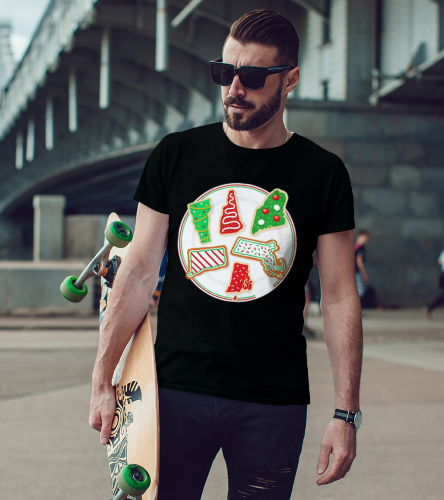 New England Christmas Cookies State Shapes Holiday Plate T-Shirt