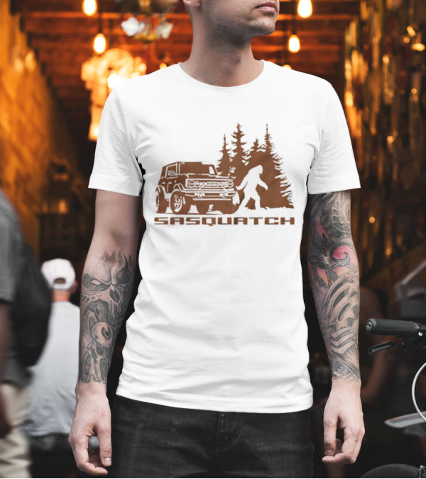 Sasquatch Bigfoot Bronco Truck Forest Scene T-Shirt Sasquatch Bigfoot Bronco Truck Forest Scene T-Shirt