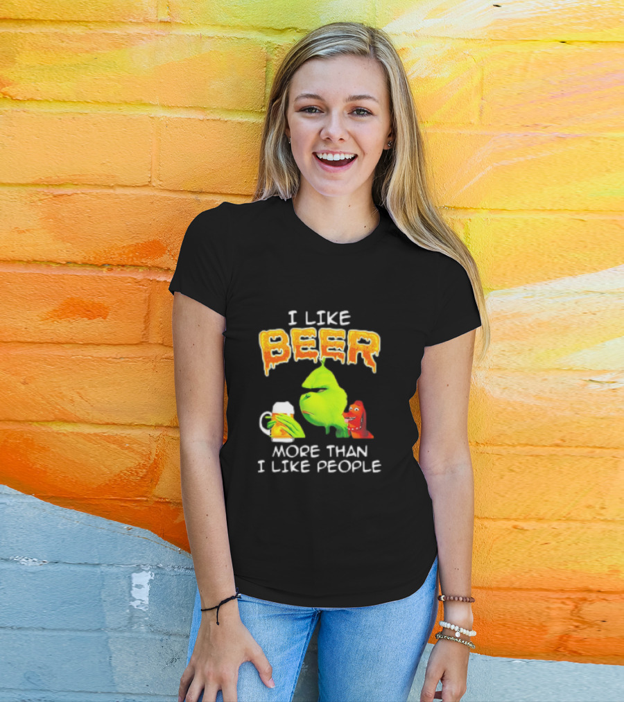 Grinch I Like Beer More Than I Like People With Dog Iconic T-Shirt