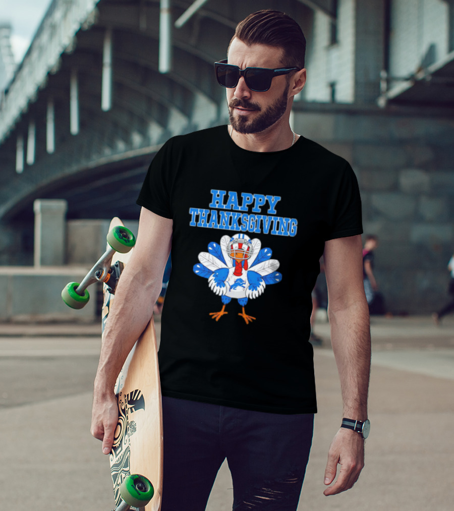 Happy Thanksgiving Detroit Lions Turkey Football Fan T-Shirt