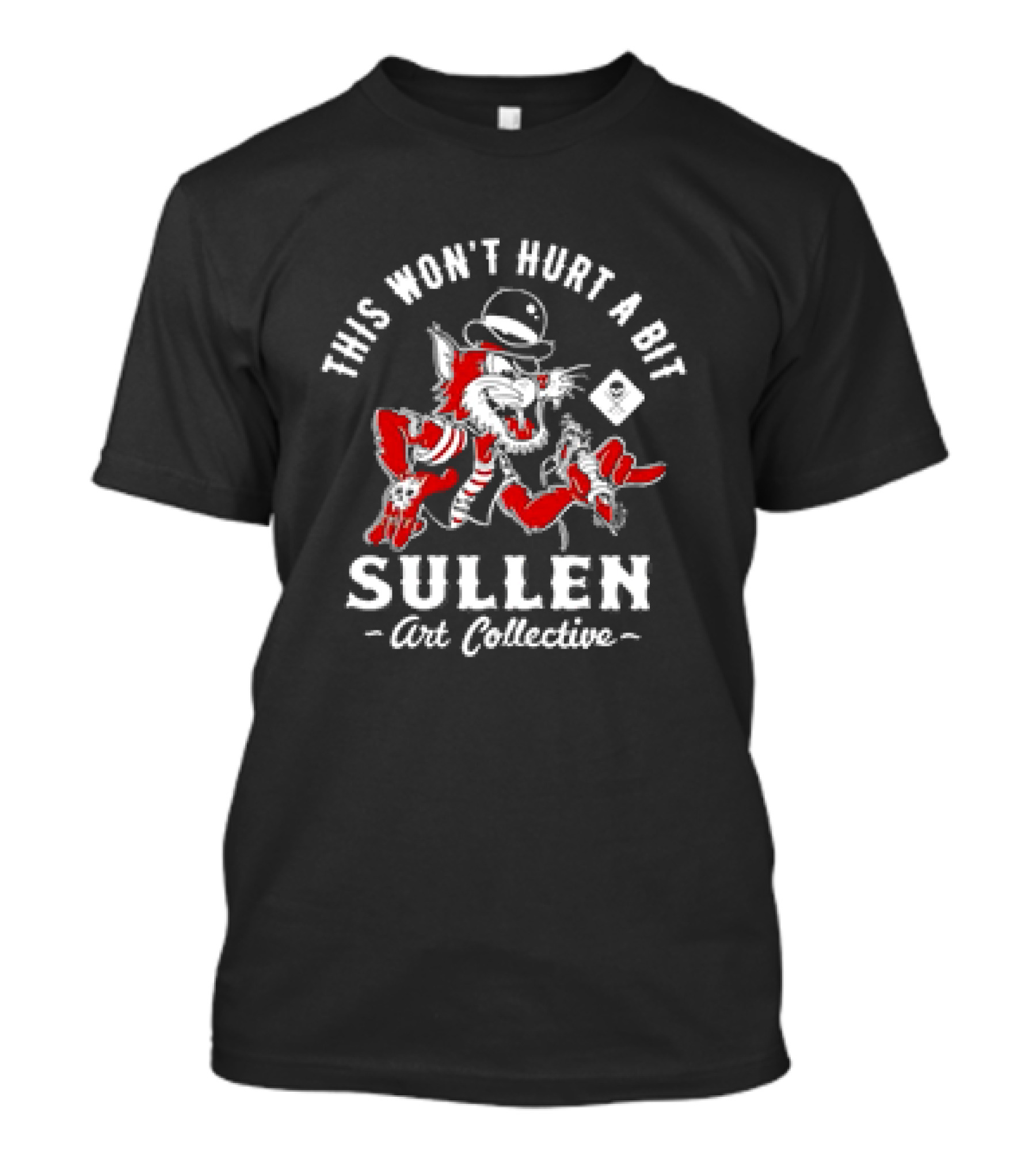 This Won’t Hurt A Bit Sullen Art Collective Cat With Hat And Card T-Shirt