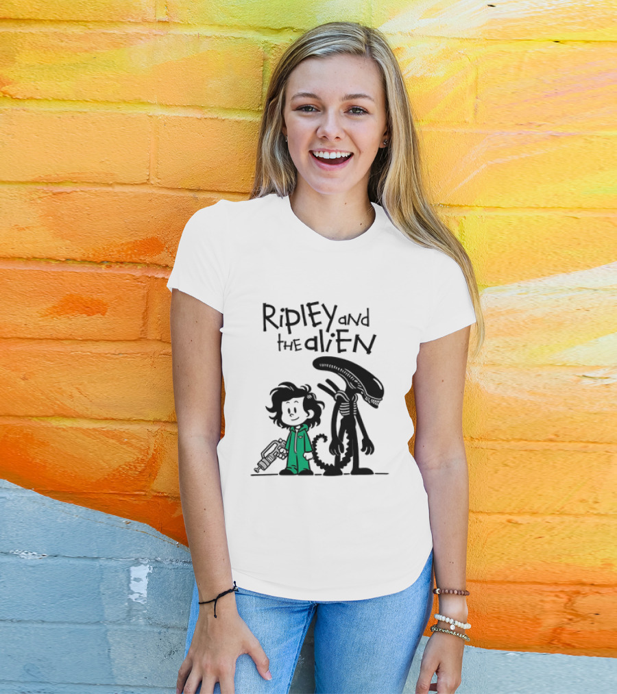 Ripley And The Alien Xenomorph Meets Calvin And Hobbes Mashup T-Shirt