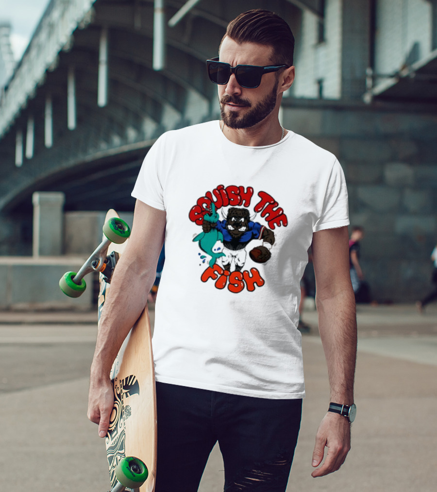 Homage Bills Squish The Fish Football Sports Graphic Cartoon T-Shirt