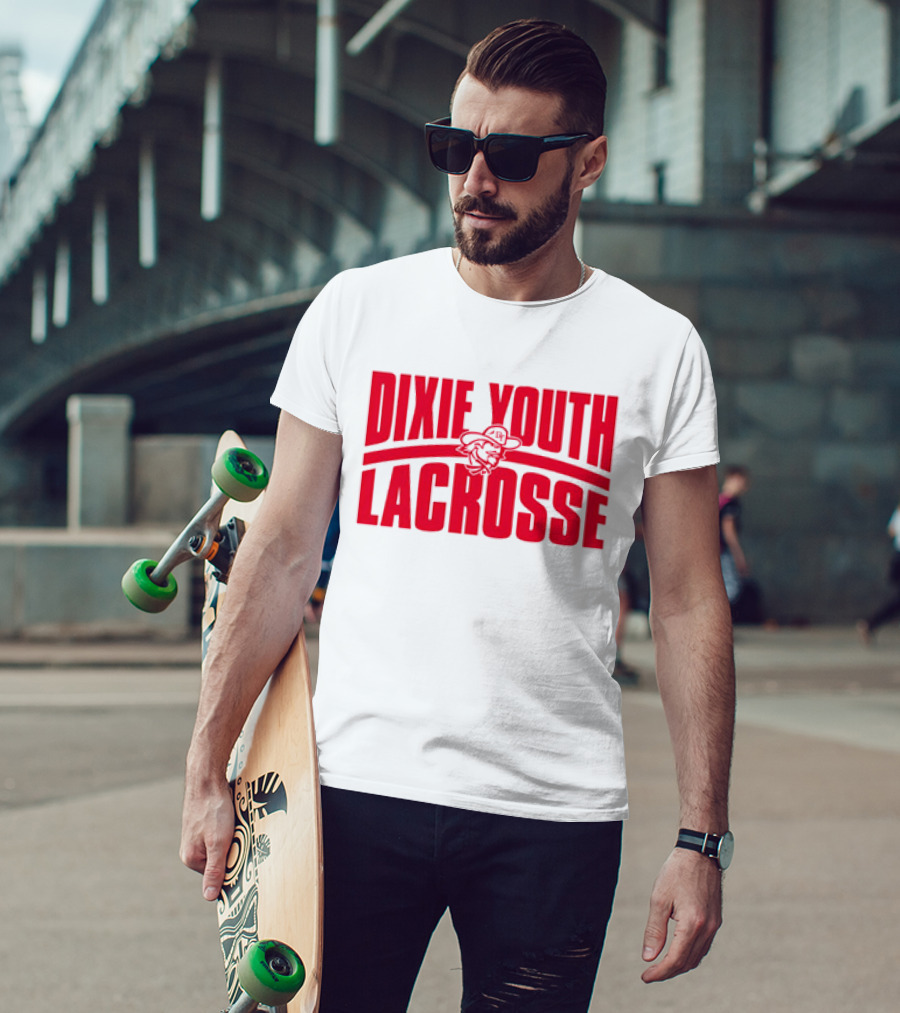 Dixie Youth Lacrosse Red Text Logo With Mascot Character T-Shirt