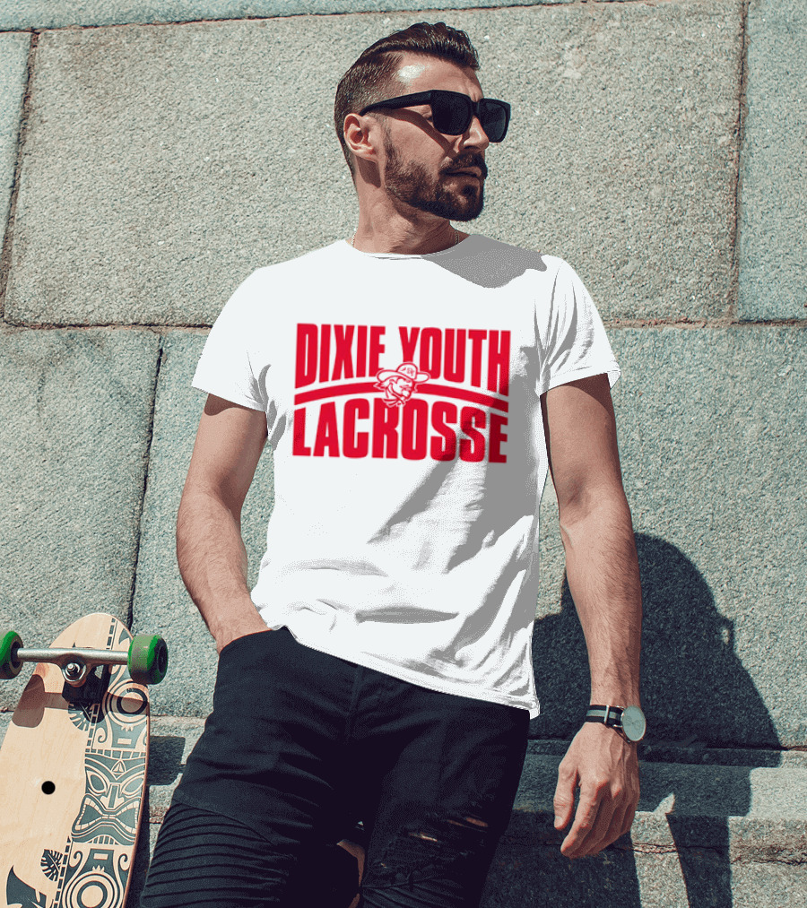 Dixie Youth Lacrosse Red Text Logo With Mascot Character T-Shirt