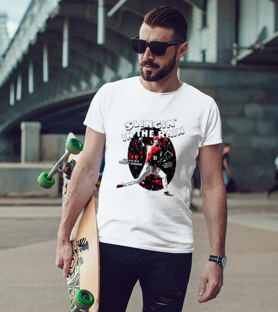 Slingin' In The Rain Starring Brady Singer Major League Royals T-Shirt