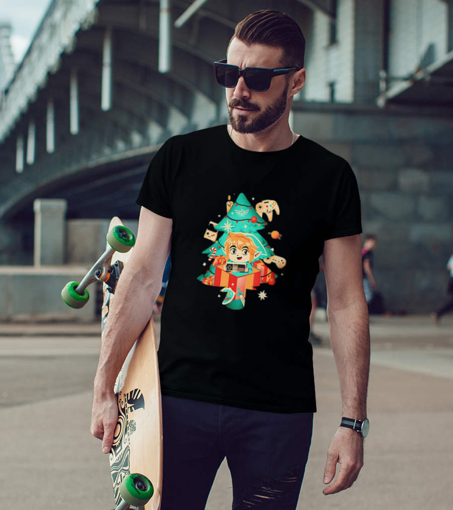 The Legend Of Zelda Link Nostalgic Christmas Tree With Video Game Controllers T-Shirt