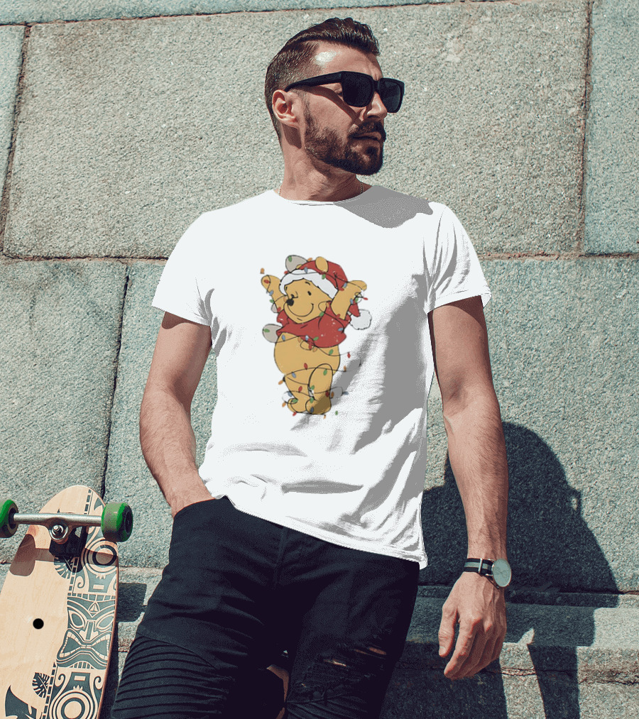 Winnie The Pooh Christmas Lights Santa Hat Holiday T-Shirt