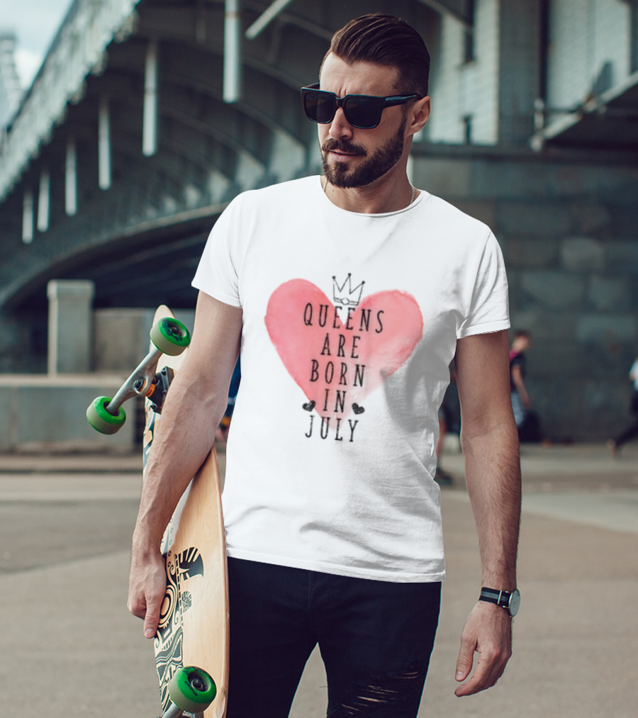Queens Are Born In July Heart With Crown T-Shirt