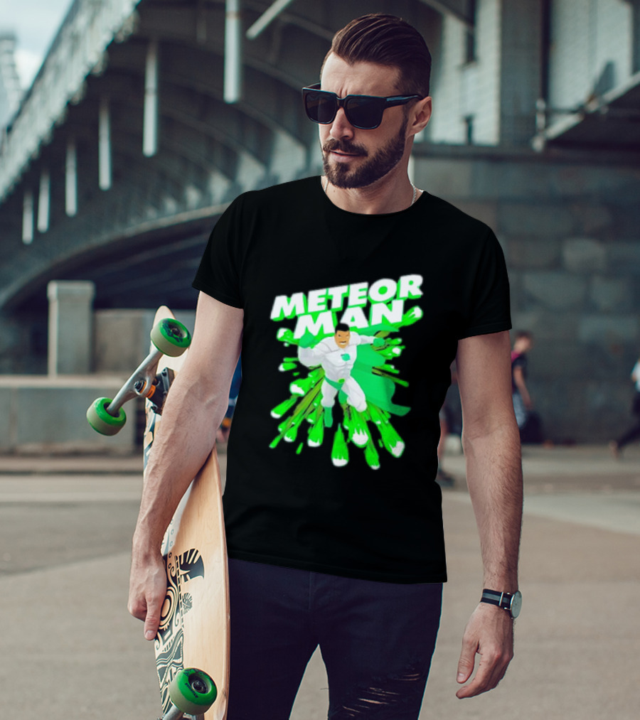 Meteor Man Heroic Pose With Green Comet Effect T-Shirt