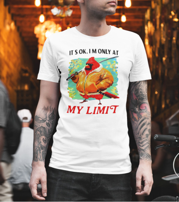 IT'S OK I'M ONLY AT MY LIMIT Samurai Cardinal with Sword in Orange Coat T-Shirt IT'S OK I'M ONLY AT MY LIMIT Samurai Cardinal with Sword in Orange Coat T-Shirt