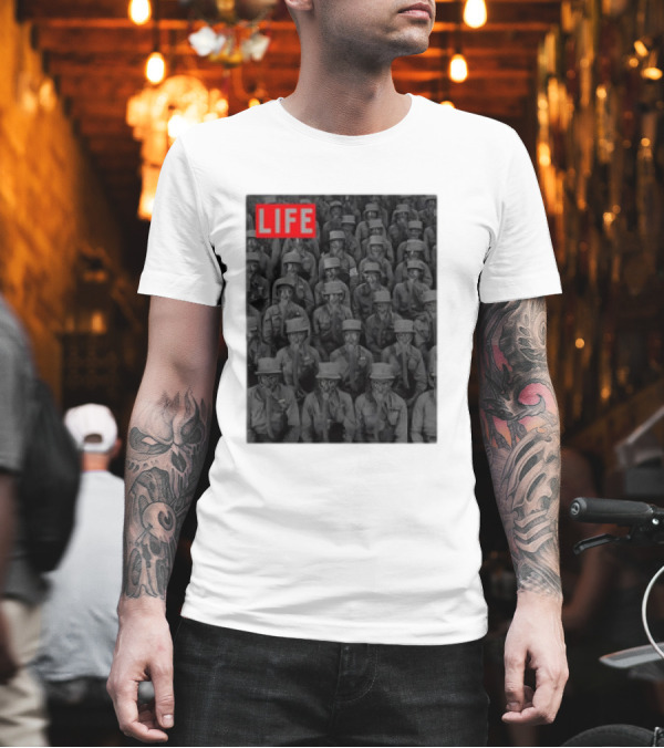 LIFE Magazine Soldiers in Gas Masks Formation T-Shirt LIFE Magazine Soldiers in Gas Masks Formation T-Shirt
