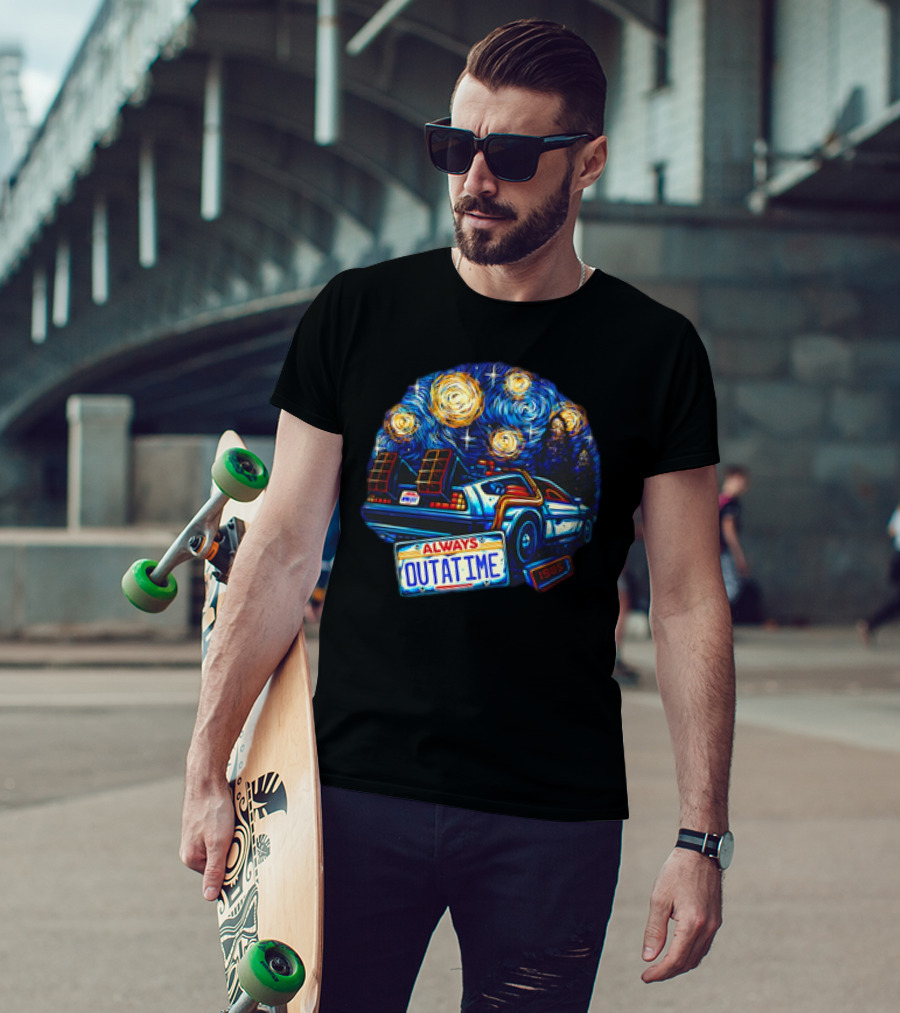 Back To The Future Always Outatime DeLorean Starry Night Scene T-Shirt