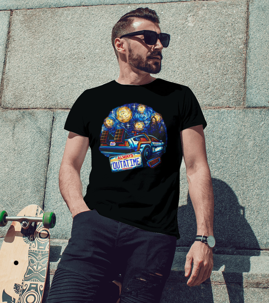 Back To The Future Always Outatime DeLorean Starry Night Scene T-Shirt
