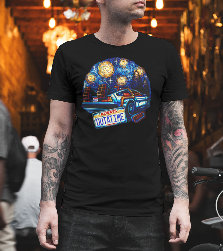 Back To The Future Always Outatime DeLorean Starry Night Scene T-Shirt