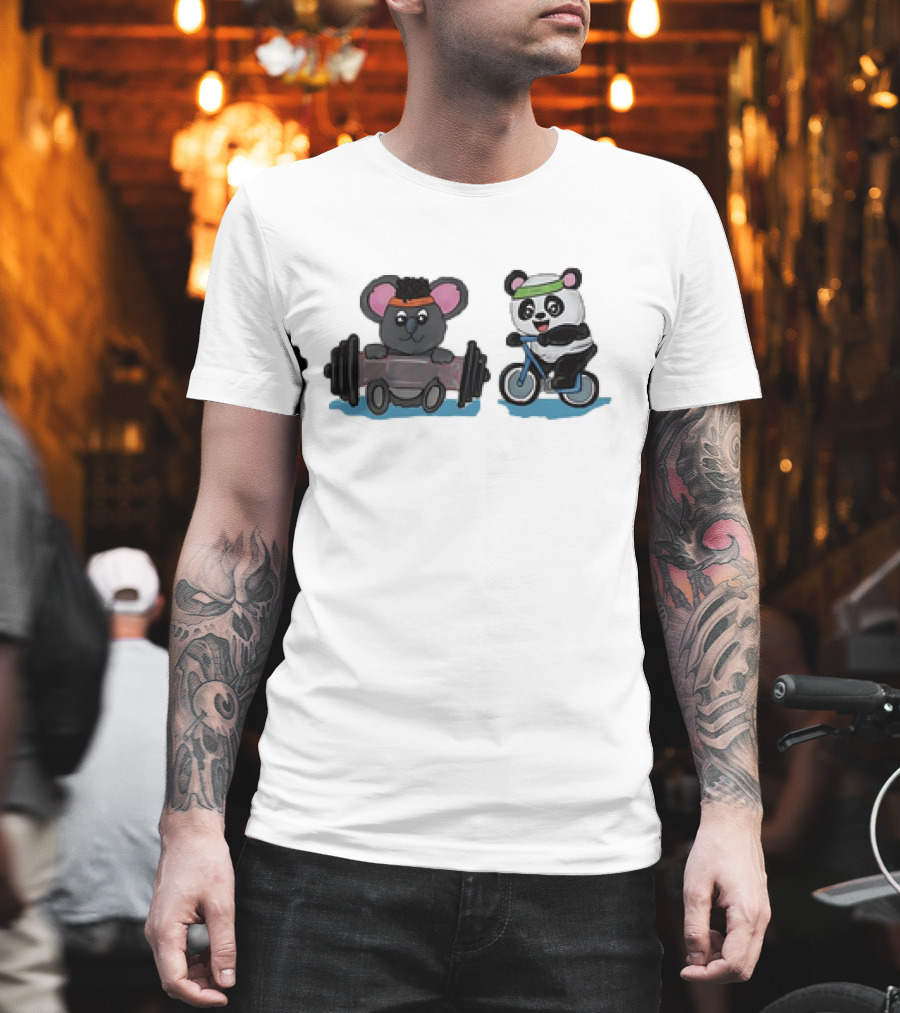 Koala Lifting Weights And Panda Riding Bicycle Together T-Shirt