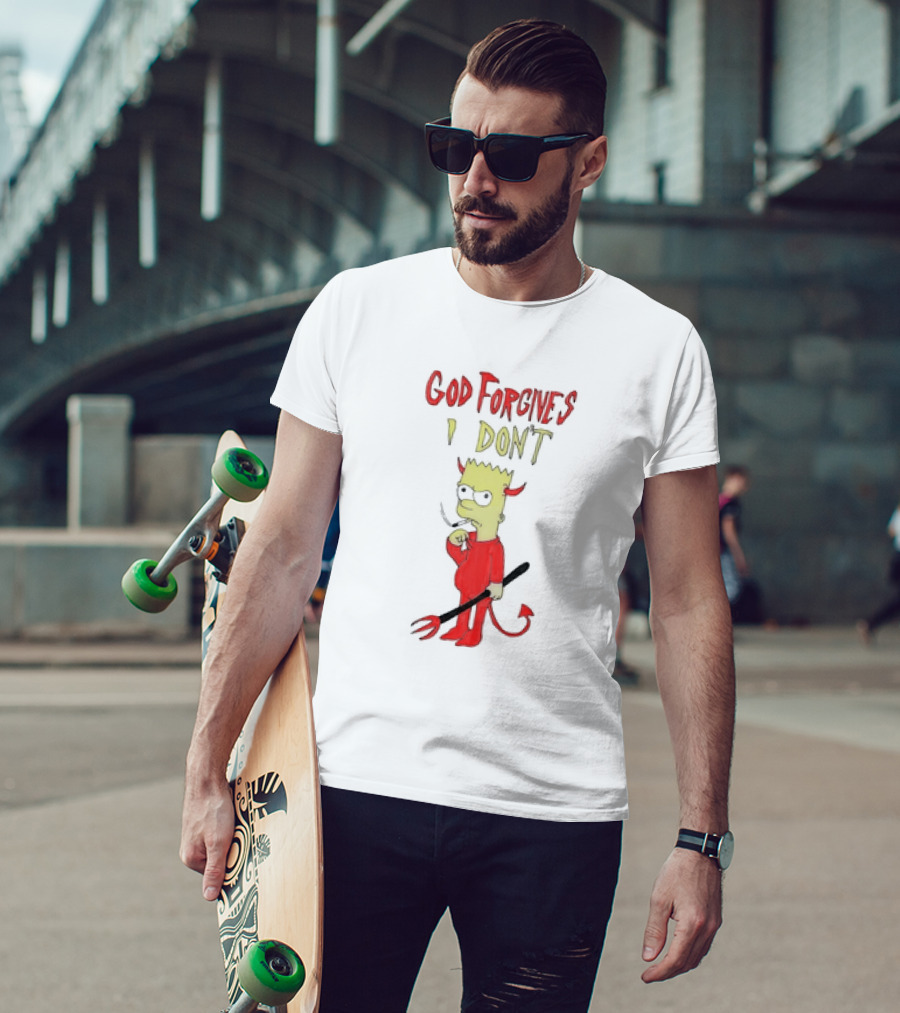 God Forgives I Don’t Bart Simpson Devil Costumed Character Smoking T-Shirt