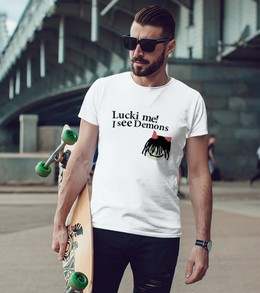Lucki Me I See Demons Black Hairstyle Red Horns Face T-Shirt