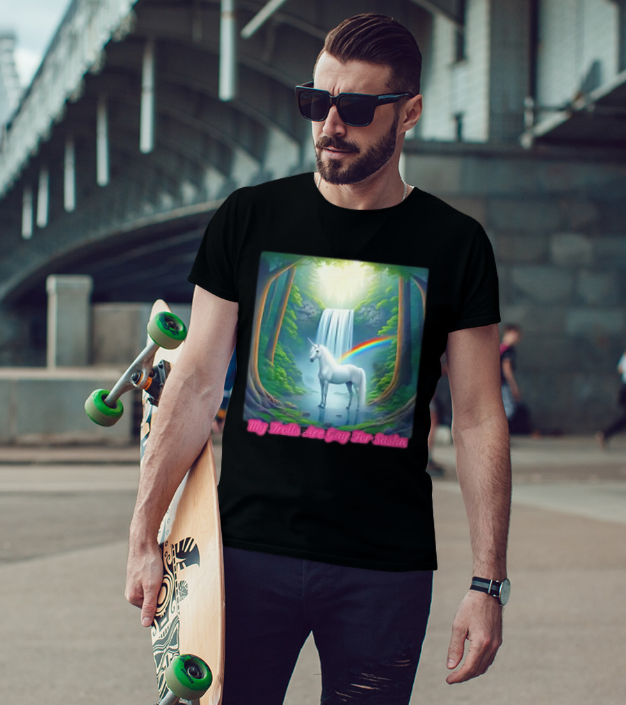 My Trolls Are Gay For Sasha Unicorn Waterfall Rainbow T-Shirt