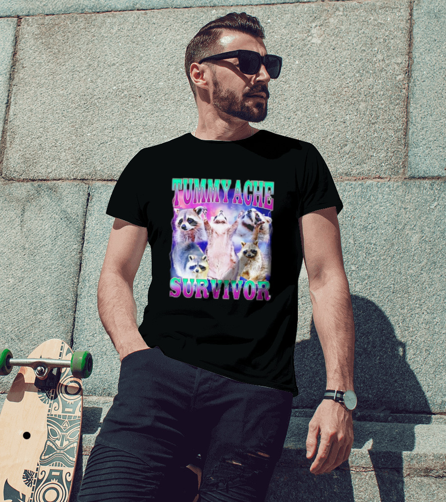 TUMMY ACHE SURVIVOR Raccoon Meme Group Cheers T-Shirt