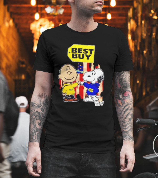 Best Buy Charlie Brown Snoopy Yellow Blue s Fist Bump T-Shirt Best Buy Charlie Brown Snoopy Yellow Blue s Fist Bump T-Shirt