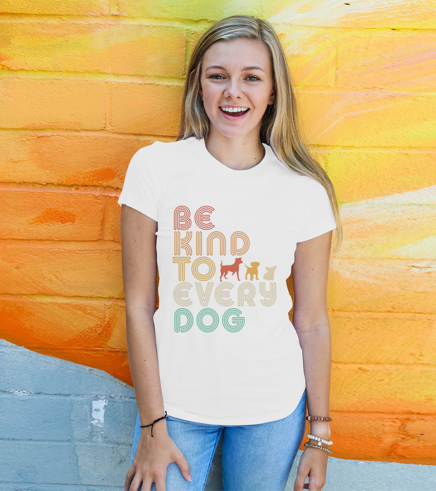 Be Kind To Every Dog In Retro Style With Colorful Canine T-Shirt