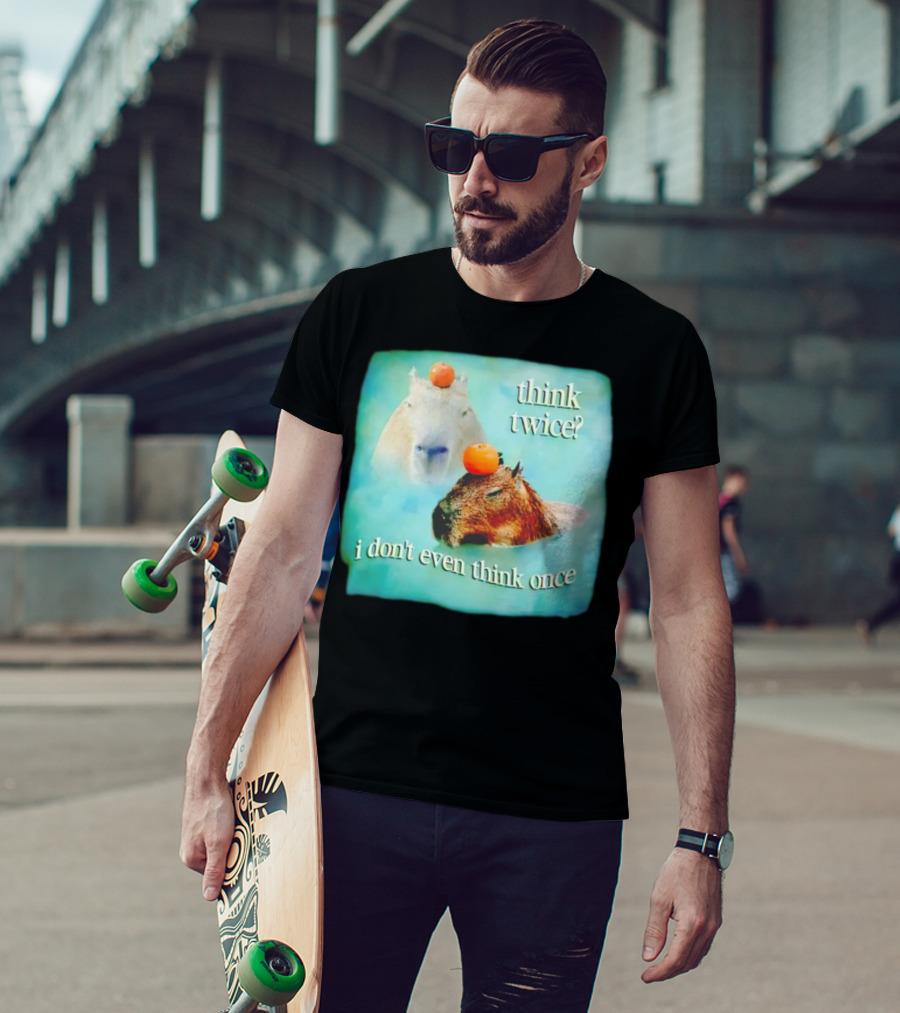 Capybara Think Twice I Don't Even Think Once Floating Oranges T-Shirt
