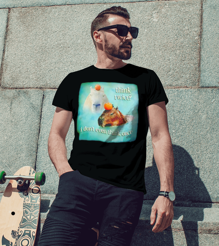 Capybara Think Twice I Don't Even Think Once Floating Oranges T-Shirt