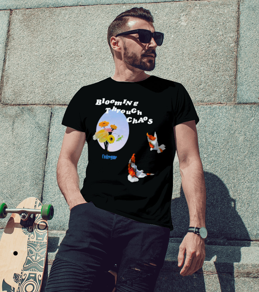 Blooming Through Chaos Civilregime Floral And Bird Motif T-Shirt