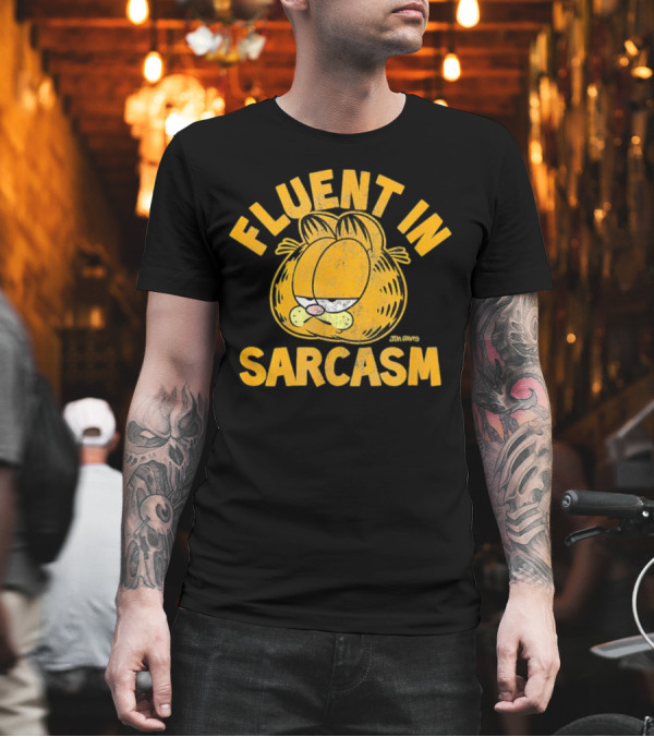 Garfield Fluent in Sarcasm Jim Davis Iconic Cat Image T-Shirt Garfield Fluent in Sarcasm Jim Davis Iconic Cat Image T-Shirt