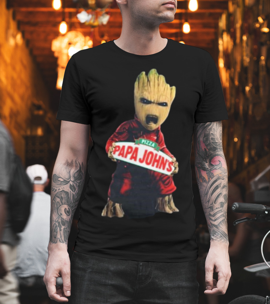 Baby Groot Holding Papa John’s Pizza Sign T-Shirt