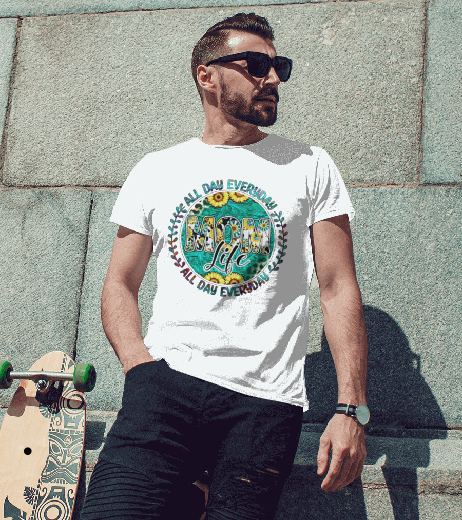 All Day Everyday Mom Life Sunflower Circle T-Shirt