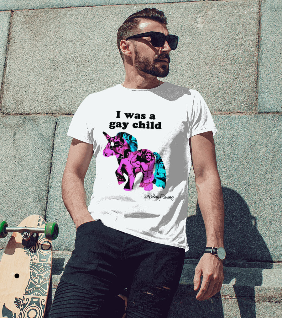 Adrian And Shane I Was A Gay Child Unicorn Collage T-Shirt