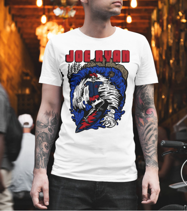 Joe Ryan Grateful Dead Surfing Skeleton Sports Style with Lightning Bolt and Baseball Glove T-Shirt Joe Ryan Grateful Dead Surfing Skeleton Sports Style with Lightning Bolt and Baseball Glove T-Shirt