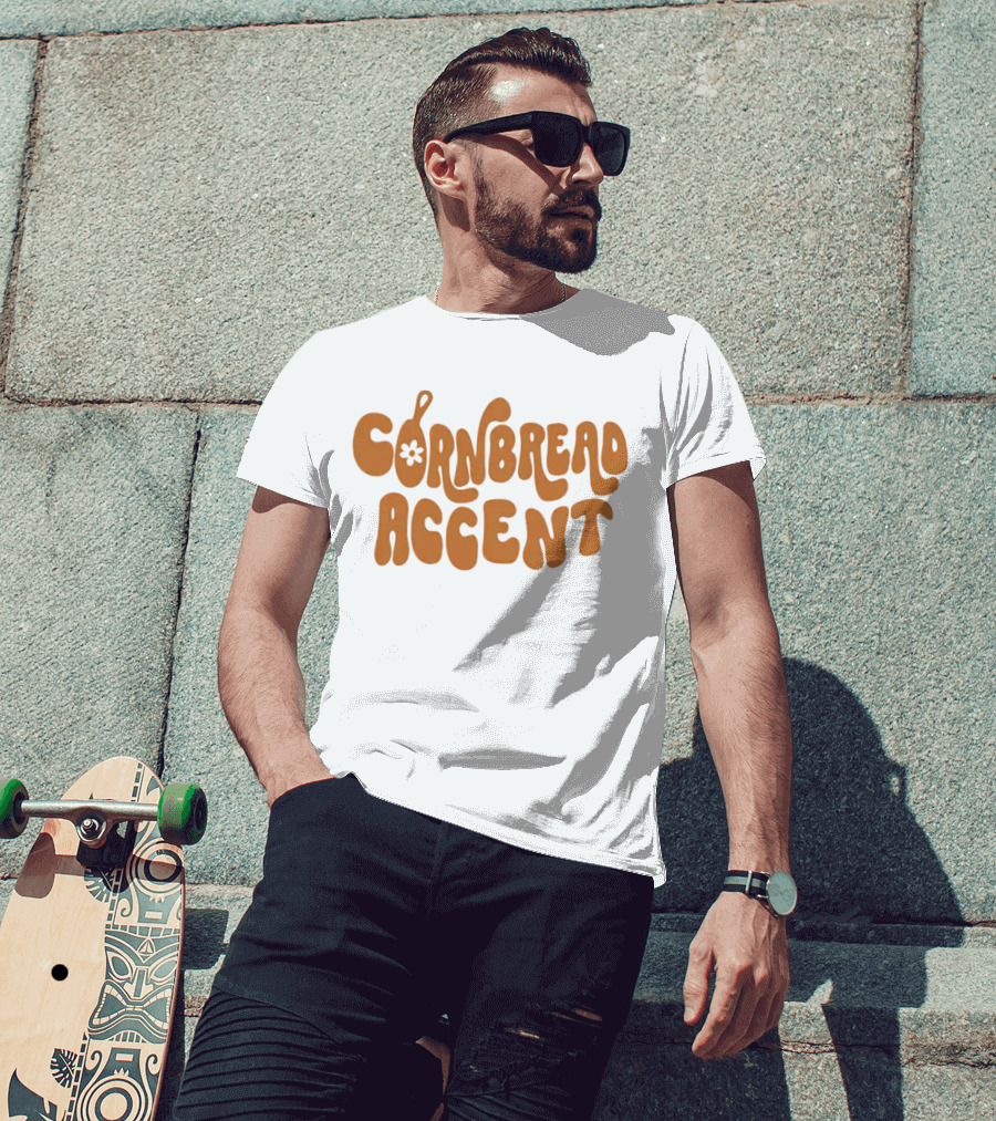 CORNBREAD ACCENT Retro Psychedelic Flower Power Text T-Shirt