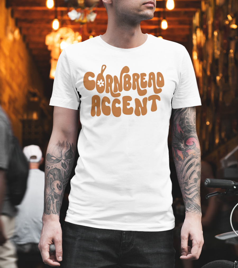 CORNBREAD ACCENT Retro Psychedelic Flower Power Text T-Shirt