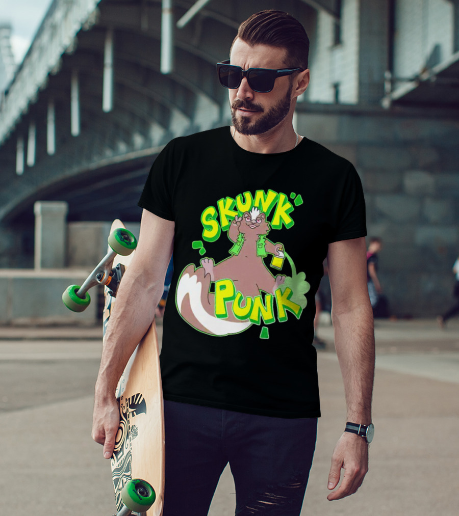 SKUNK PUNK Green Vest Peace Sign Paint Can T-Shirt