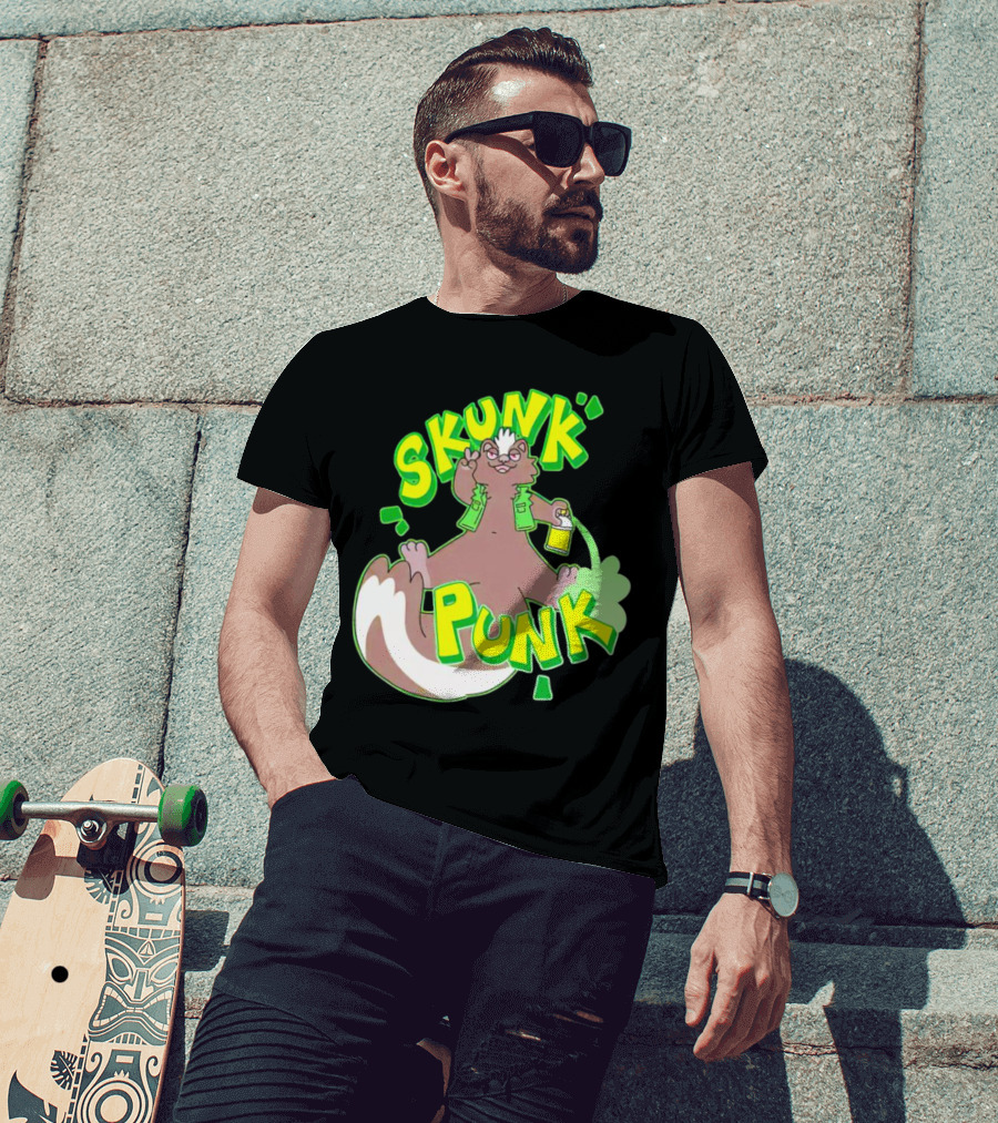 SKUNK PUNK Green Vest Peace Sign Paint Can T-Shirt