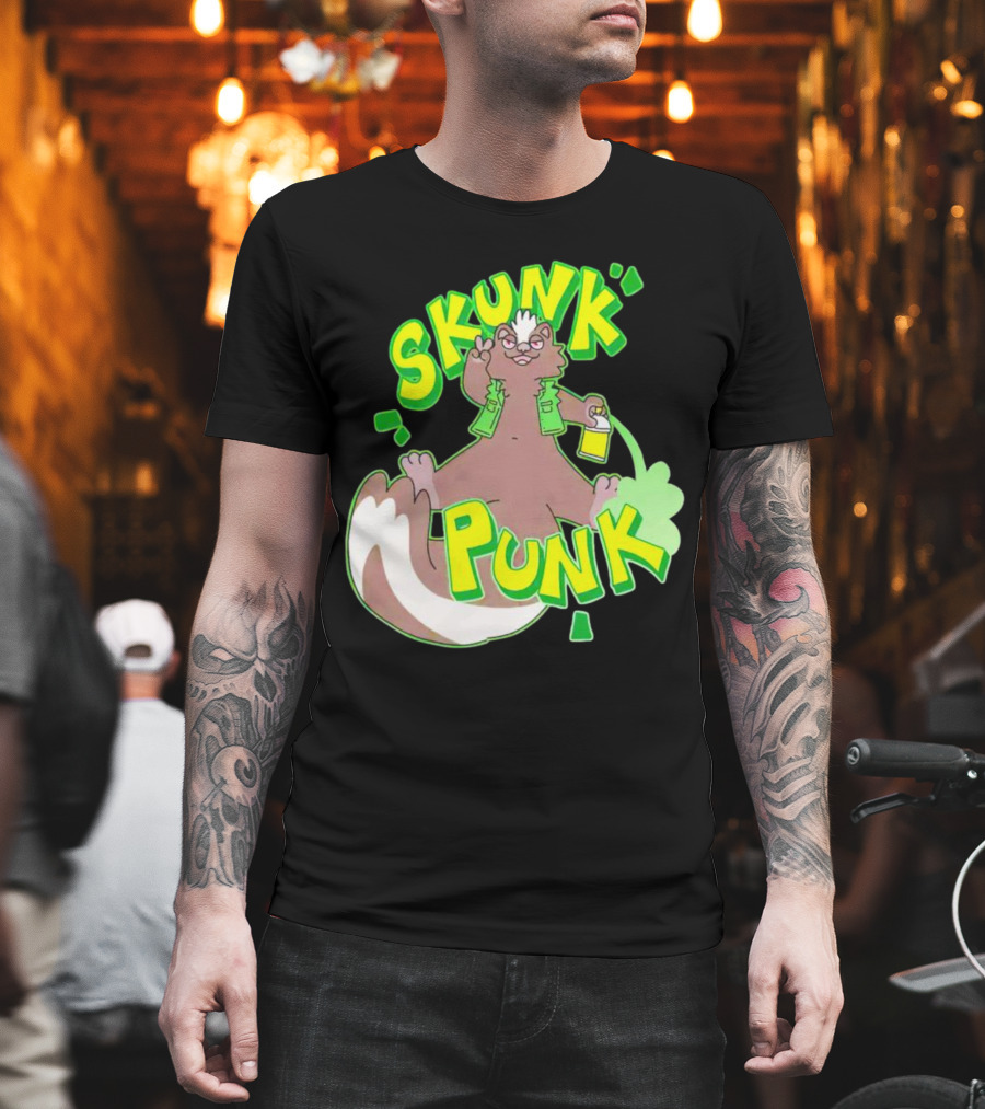 SKUNK PUNK Green Vest Peace Sign Paint Can T-Shirt