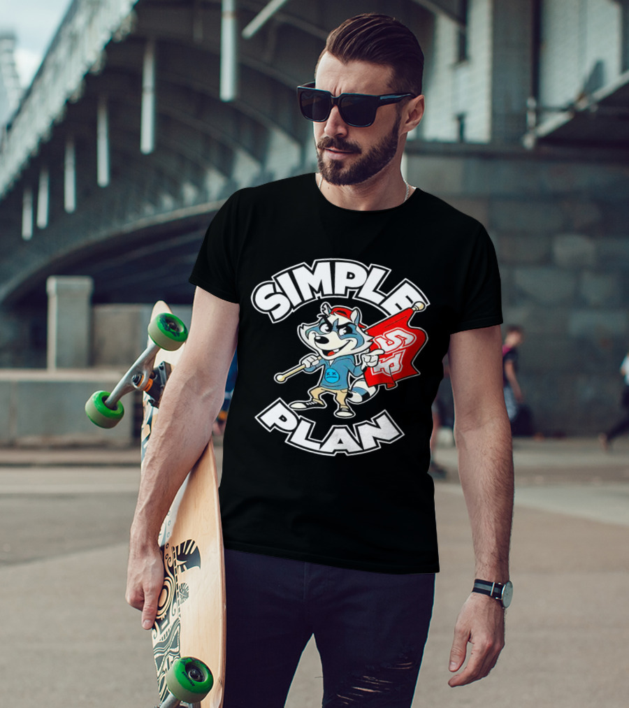 Simple Plan Raccoon Mascot Holding Red Flag T-Shirt