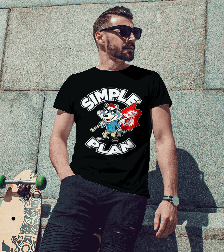 Simple Plan Raccoon Mascot Holding Red Flag T-Shirt