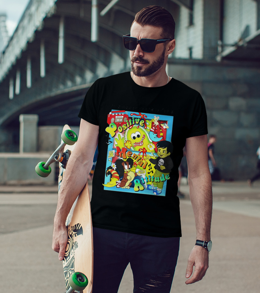 It's Never Too Late For A Positive Mental Attitude Cartoon Characters Music And Fun Elements T-Shirt