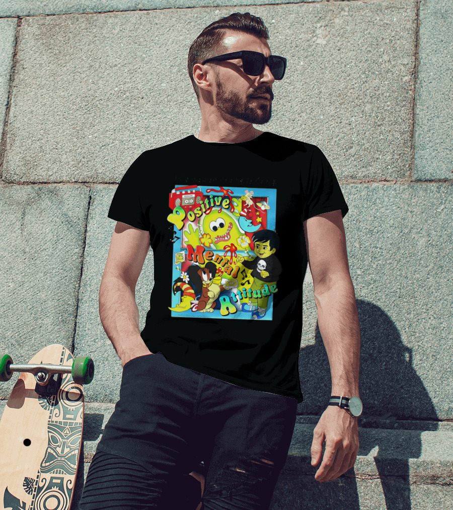 It's Never Too Late For A Positive Mental Attitude Cartoon Characters Music And Fun Elements T-Shirt