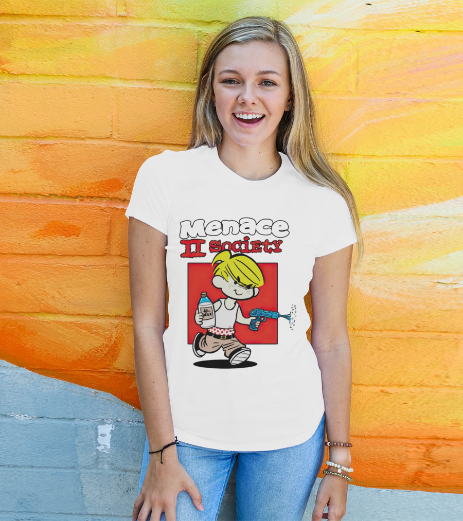 Menace II Society Cartoon Character With Squirt Gun And Milk T-Shirt