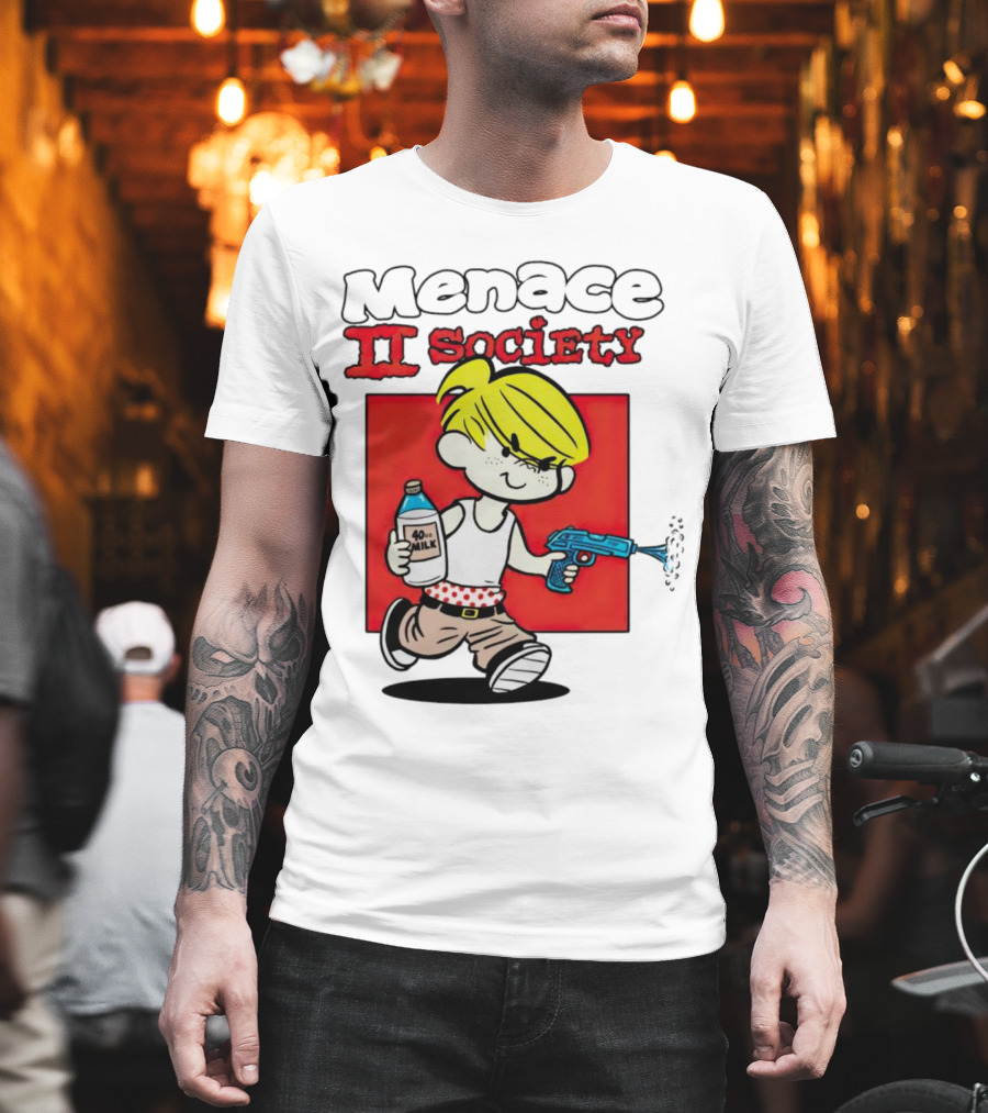Menace II Society Cartoon Character with Squirt Gun and Milk T-Shirt