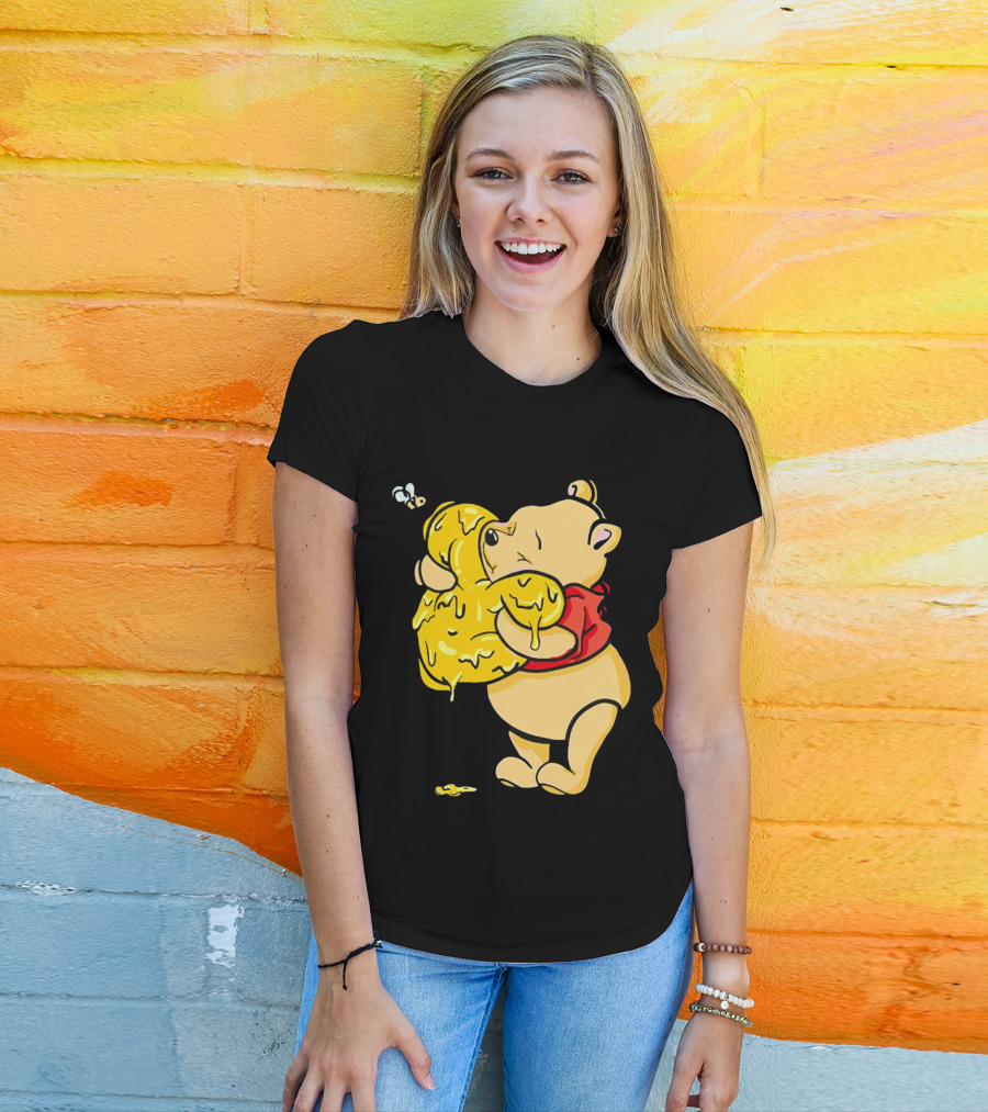 Pooh Bear Hugging Hunny Pot With Bee T-Shirt