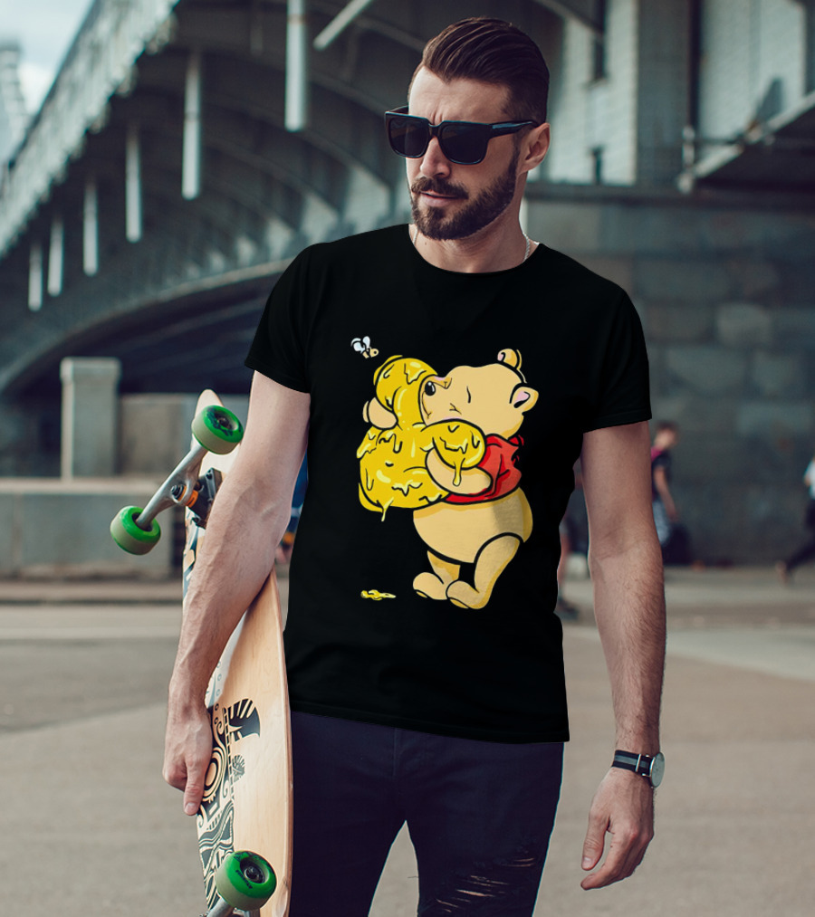 Pooh Bear Hugging Hunny Pot With Bee T-Shirt