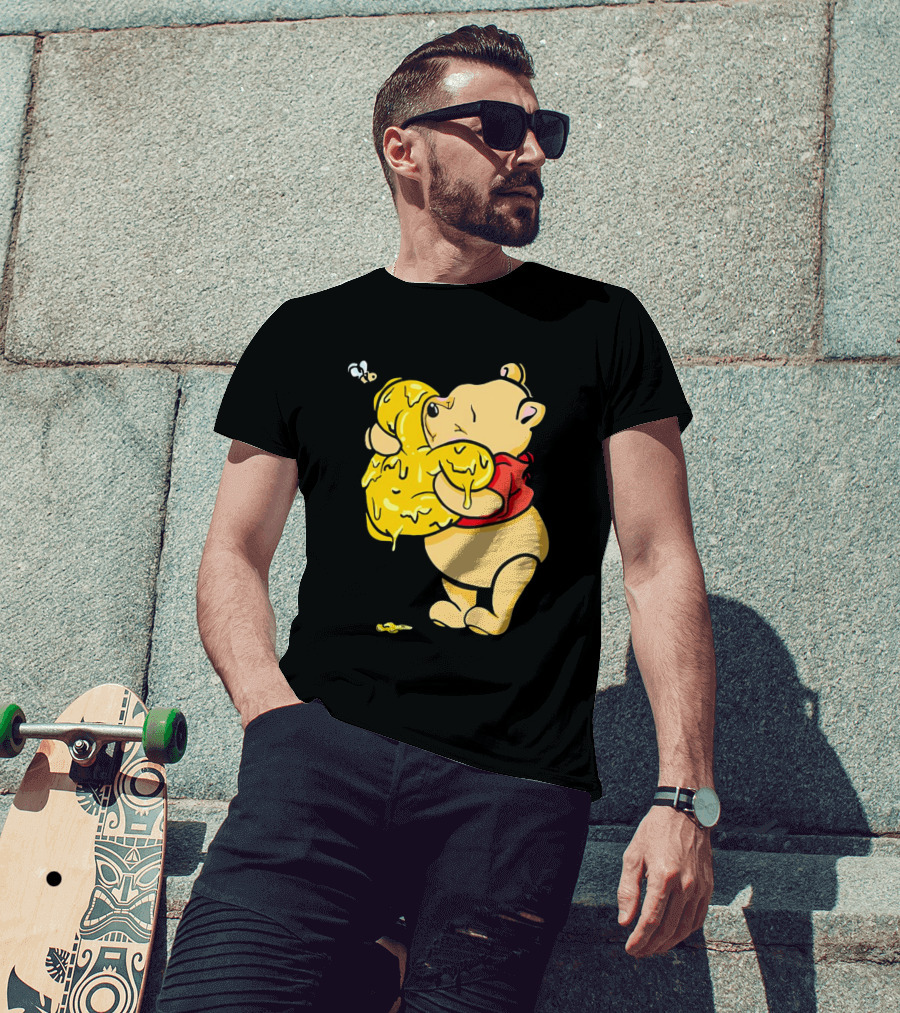 Pooh Bear Hugging Hunny Pot With Bee T-Shirt