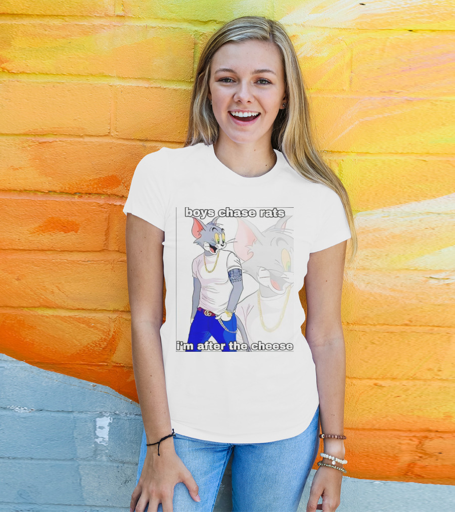 Boys Chase Rats, I'm After The Cheese Cartoon Cat With Gold Chain And Watch T-Shirt